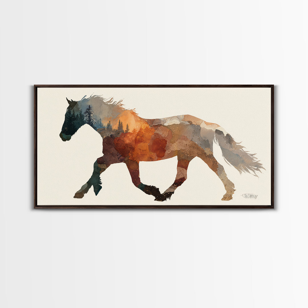 Statement Horse Silhouette Canvas Print, Above Sofa Art, Textured Painting, Living Room Decor, Statement, Abstract Wall Art, ASA-2x1-57