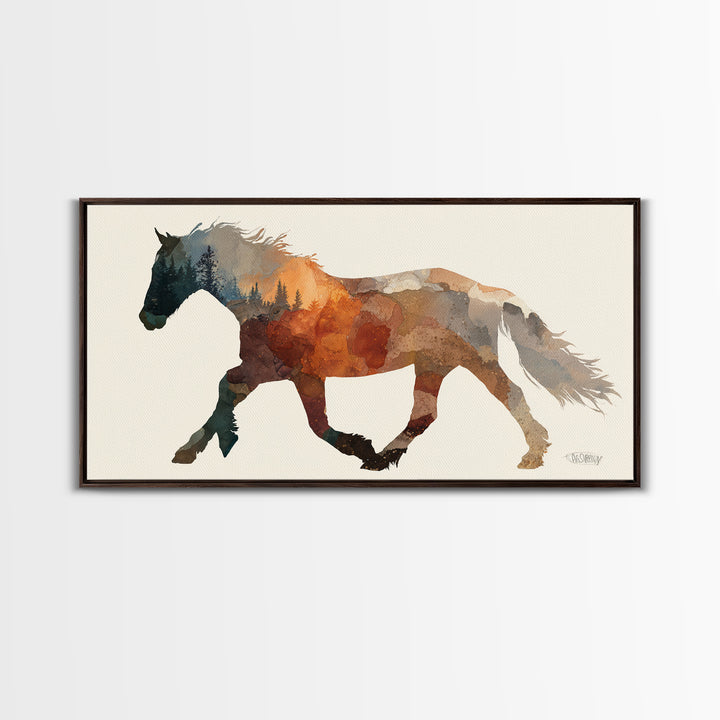 Statement Horse Silhouette Canvas Print, Above Sofa Art, Textured Painting, Living Room Decor, Statement, Abstract Wall Art, ASA-2x1-57