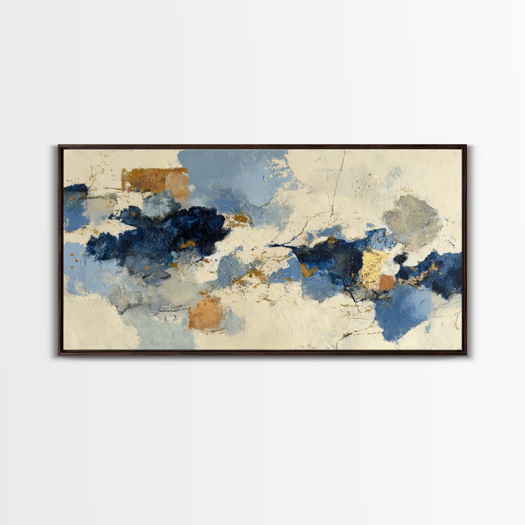 Bold Navy and Ivory Abstract Brushwork Canvas Print, Above Sofa Art, Statement Artwork, Living Room Decor, Abstract Art, ASA-2x1-62