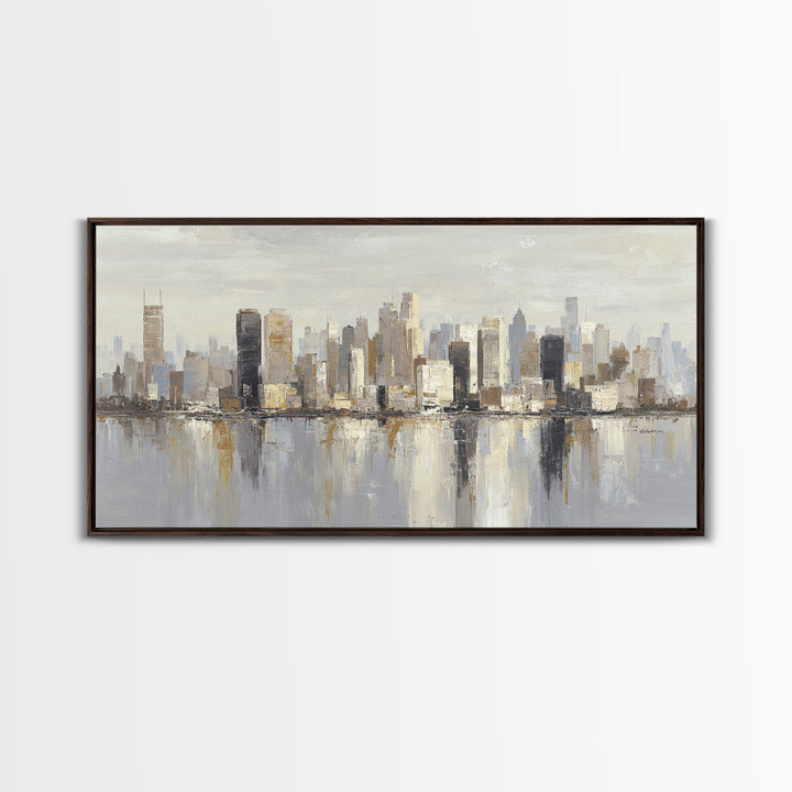 Quiet City Skyline Reduced to Elegant Shapes Canvas Print, Above Sofa Art, Boho Decor, Living Room Decor, Abstract Art, ASA-2x1-66