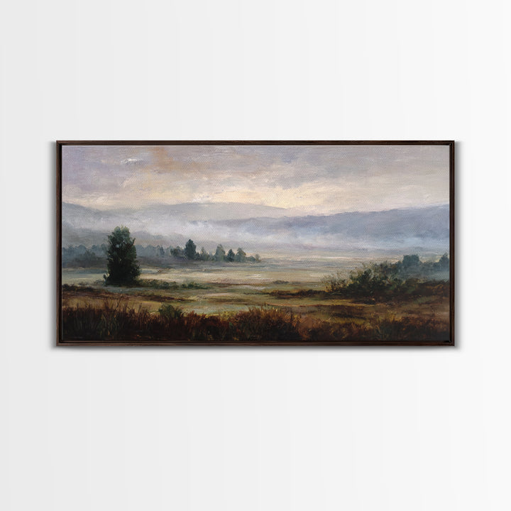 Gallery Style Landscape with Expansive Negative Space Canvas Print, Above Sofa Art, Textured Wall Art, Living Room Decor, ASA-2x1-68