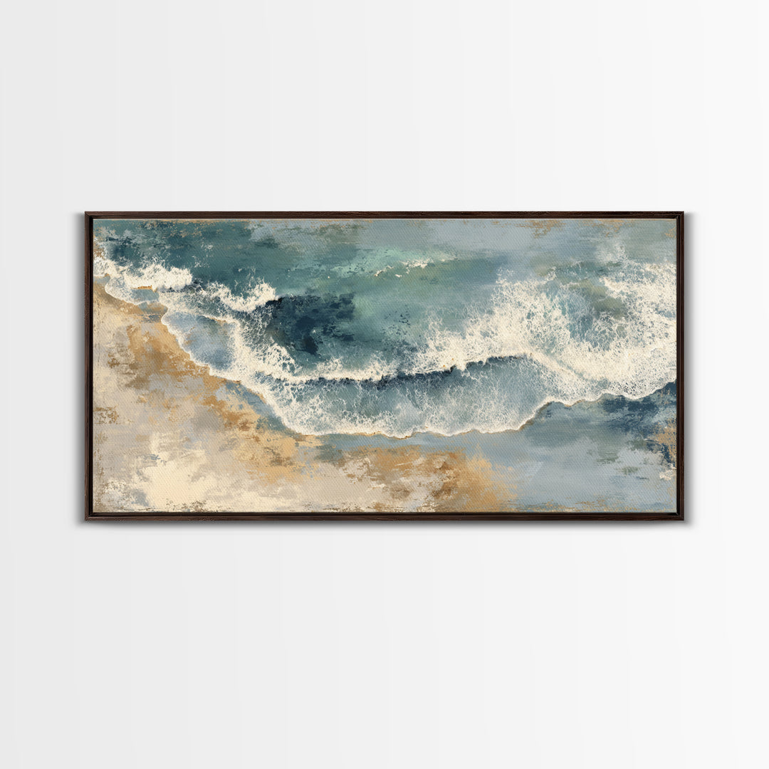 Panoramic Coastal Shoreline from an Aerial View Canvas Print, Above Sofa Art, 3 Piece Wall Art, Living Room Decor, Statement, ASA-2x1-71