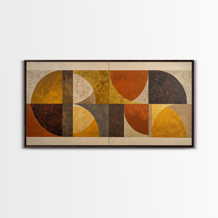 Bold Mid Century Geometric Forms Framed Canvas Print, Above Sofa Art, Farmhouse Decor, Living Room Decor, Abstract Art, ASA-2x1-72