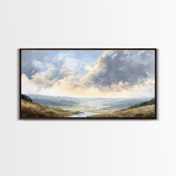 Dramatic Cloudscape over a Distant Valley Canvas Print, Above Sofa Art, Wall Art, Living Room Decor, Fine Art, Statement, ASA-2x1-73