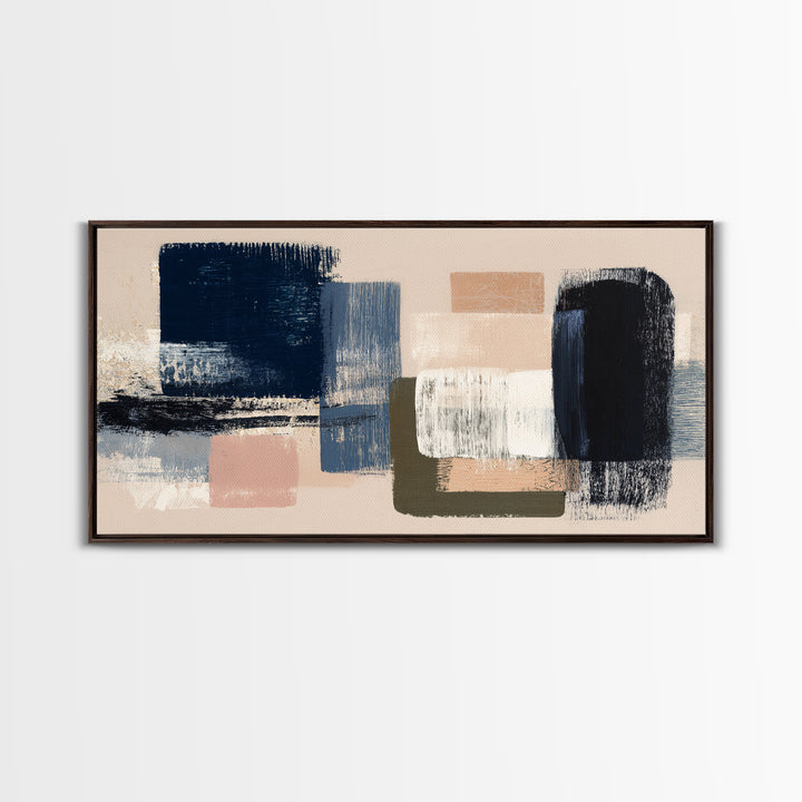 Bold Navy and Ivory Abstract Brushwork Canvas Print, Above Sofa Art, Textured Painting, Living Room Decor, Statement, ASA-2x1-86