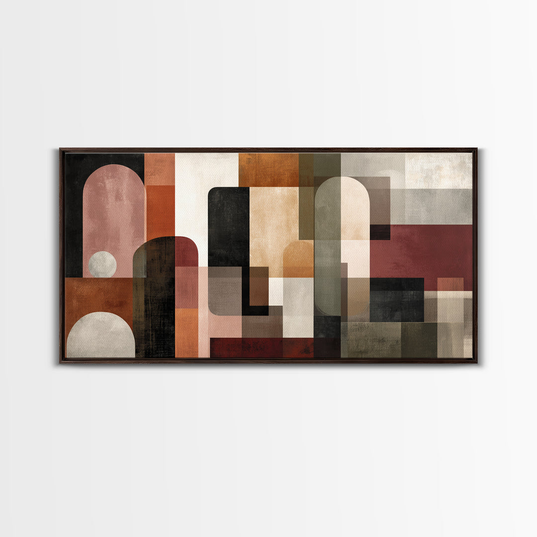 Bold Mid Century Geometric Forms Framed Canvas Print, Above Sofa Art, Bedroom Wall Art, Living Room Decor, Fine Art, Statement, ASA-2x1-96
