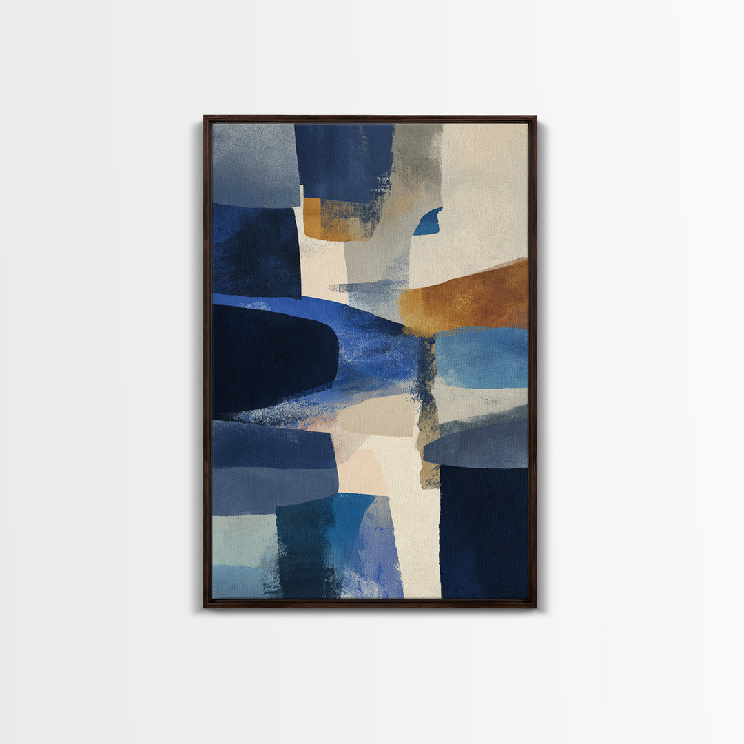 Bold Navy and Ivory Abstract Brushwork Framed Canvas Print, Above Sofa Art, Gallery Decor, Living Room Decor, Statement, ASA-2x3-26