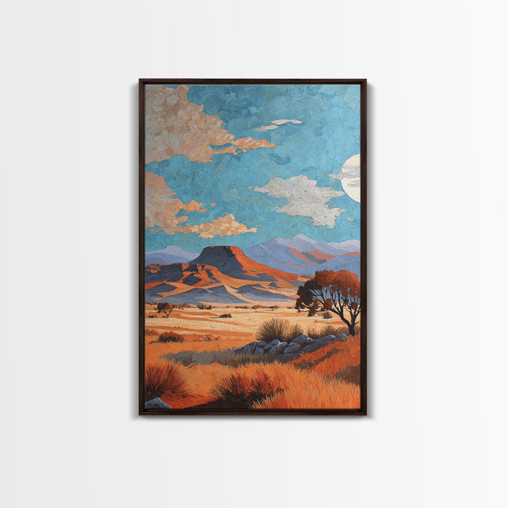 Desert Mesa Panorama Framed Canvas Print, Above Sofa Art, Framed Wall Art, Living Room Decor, Oil Painting, Statement, ASA-2x3-28