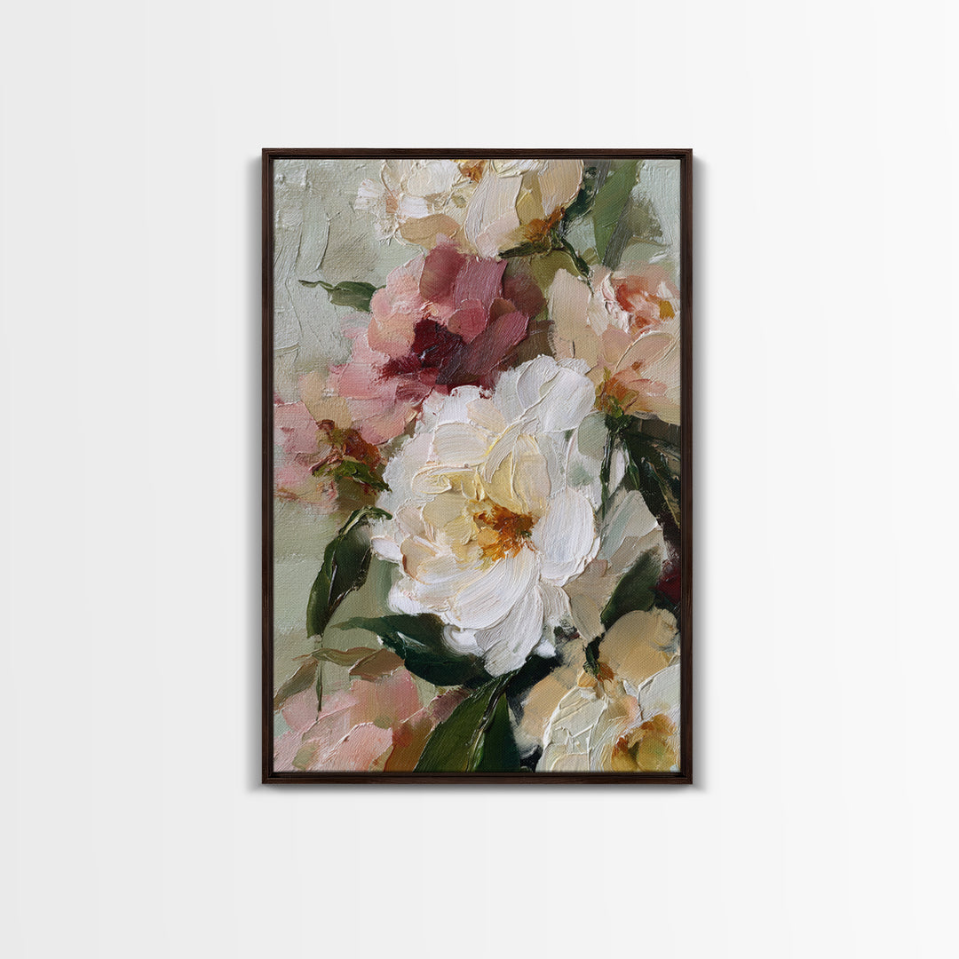 Large Expressive Floral Bouquet Framed Canvas Print, Above Sofa Art, Art Print, Living Room Decor, Fine Art, Statement, ASA-2x3-38