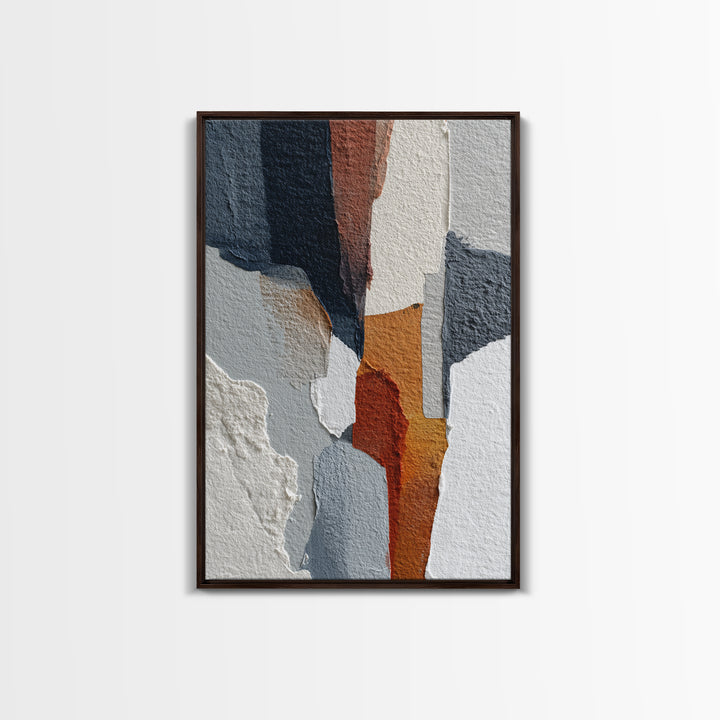 Luxury Monochrome Stone Composition Framed Canvas Print, Above Sofa Art, Minimalist Wall Art, Living Room Decor, Oil Painting, ASA-2x3-51