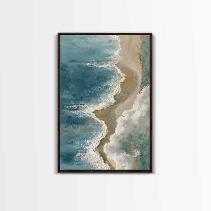 Panoramic Coastal Shoreline from an Aerial View Framed Canvas Print, Above Sofa Art, Boho Decor, Living Room Decor, Statement, ASA-2x3-59