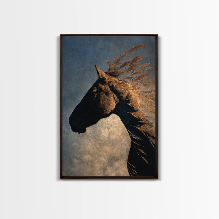 Statement Horse Silhouette Framed Canvas Print, Above Sofa Art, Mid Century Modern, Living Room Decor, Fine Art, Statement, ASA-2x3-93