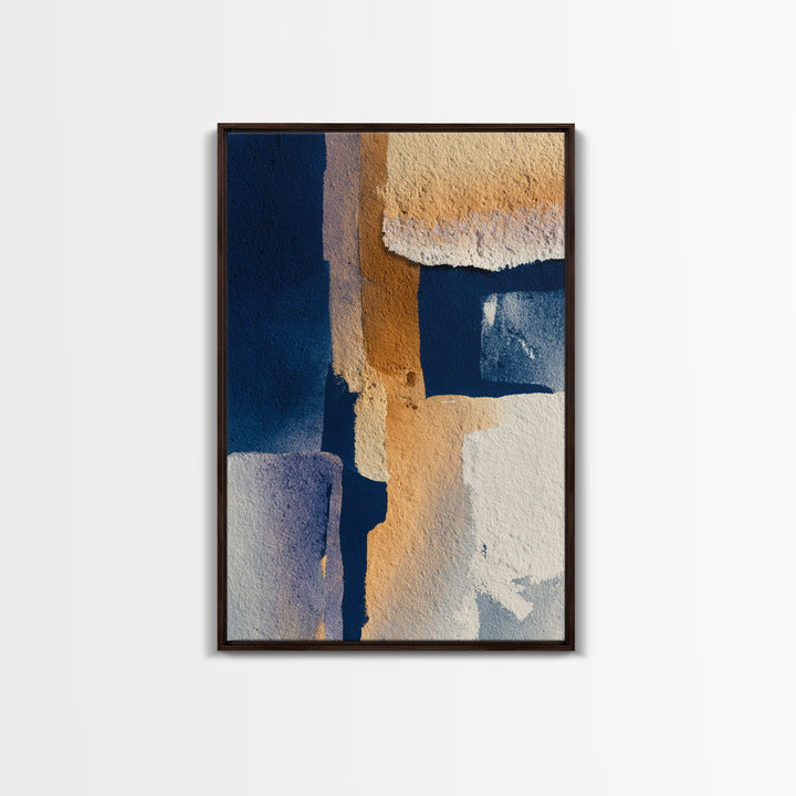 Bold Navy and Ivory Abstract Brushwork Framed Canvas Print, Above Sofa Art, Living Room Decor, Abstract Art, Statement, ASA-2x3-98
