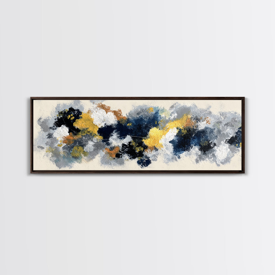 Bold Navy and Ivory Abstract Brushwork Canvas Print, Above Sofa Art, Textured Painting, Living Room Decor, Statement, ASA-3x1-10