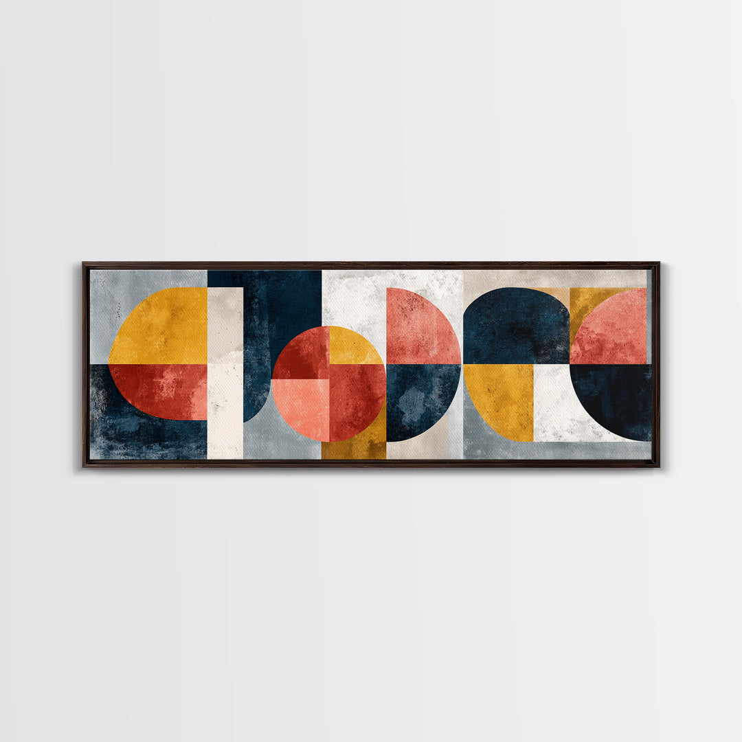 Bold Mid Century Geometric Forms Canvas Print, Above Sofa Art, Floral Wall Art, Living Room Decor, Fine Art, Statement, ASA-3x1-20