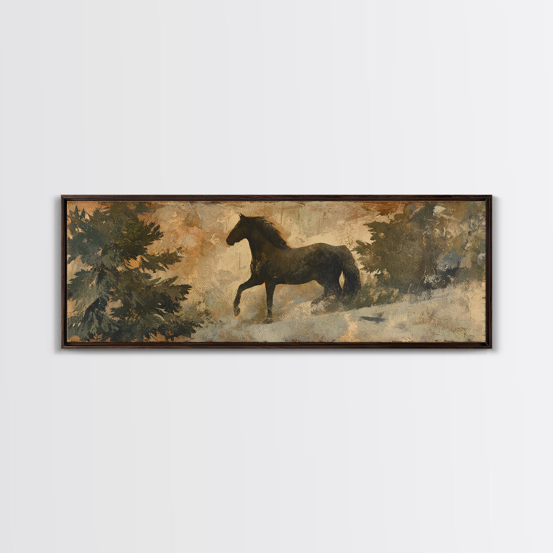 Statement Horse Silhouette Canvas Print, Above Sofa Art, Farmhouse Decor, Living Room Decor, Oil Painting, Statement, ASA-3x1-29