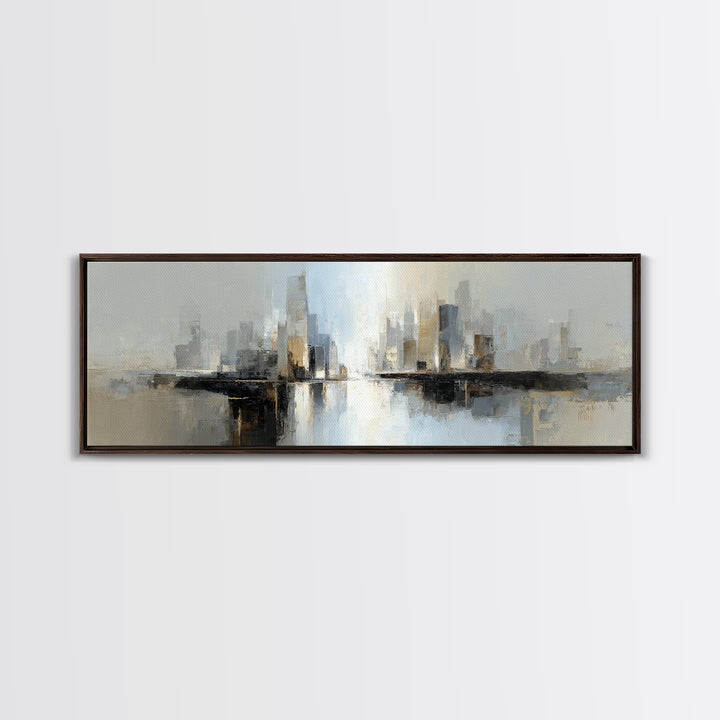 Quiet City Skyline Reduced to Elegant Shapes Canvas Print, Above Sofa Art, Mid Century Modern, Living Room Decor, Statement, ASA-3x1-38