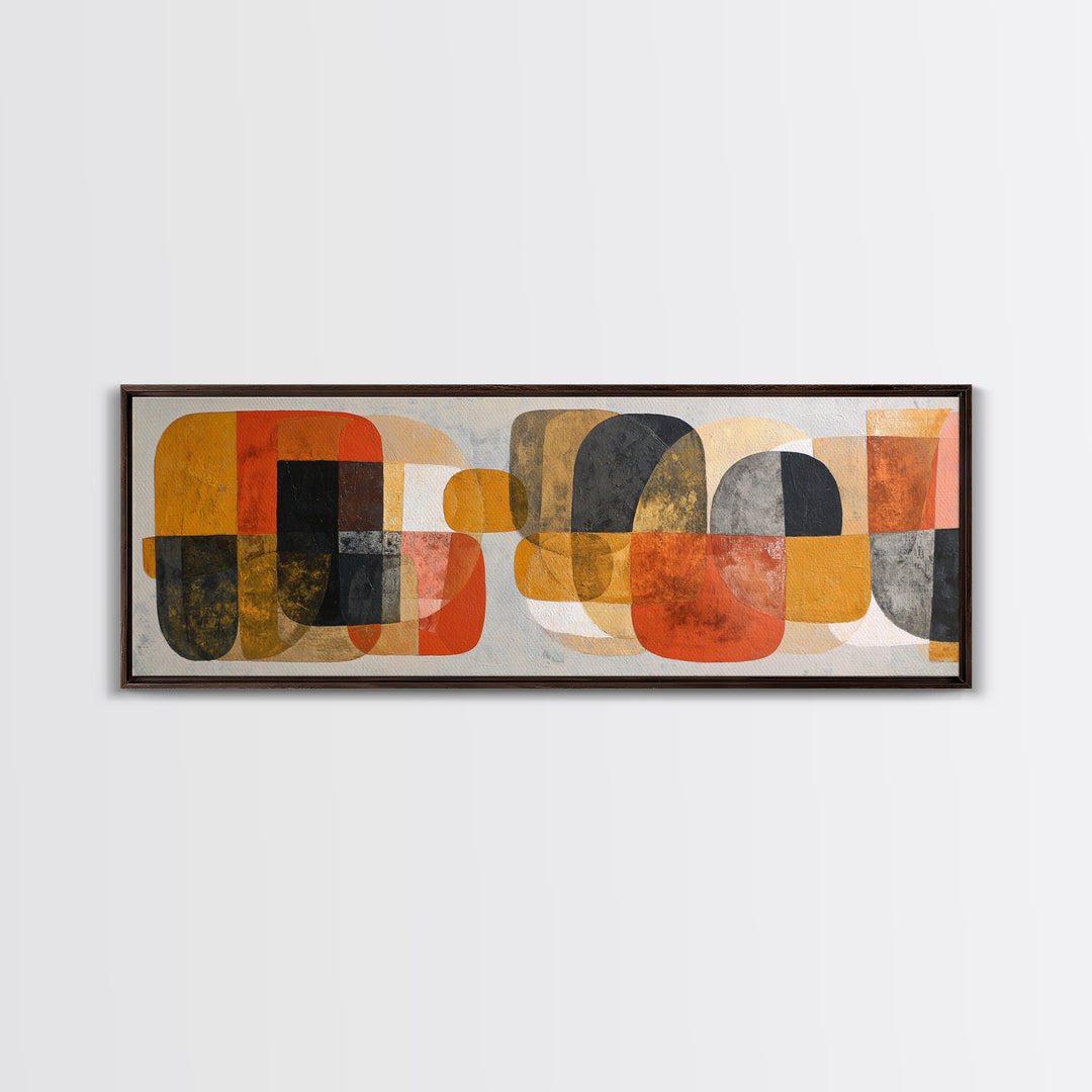 Bold Mid Century Geometric Forms Framed Canvas Print, Above Sofa Art, Gallery Decor, Living Room Decor, Abstract Art, Statement, ASA-3x1-44
