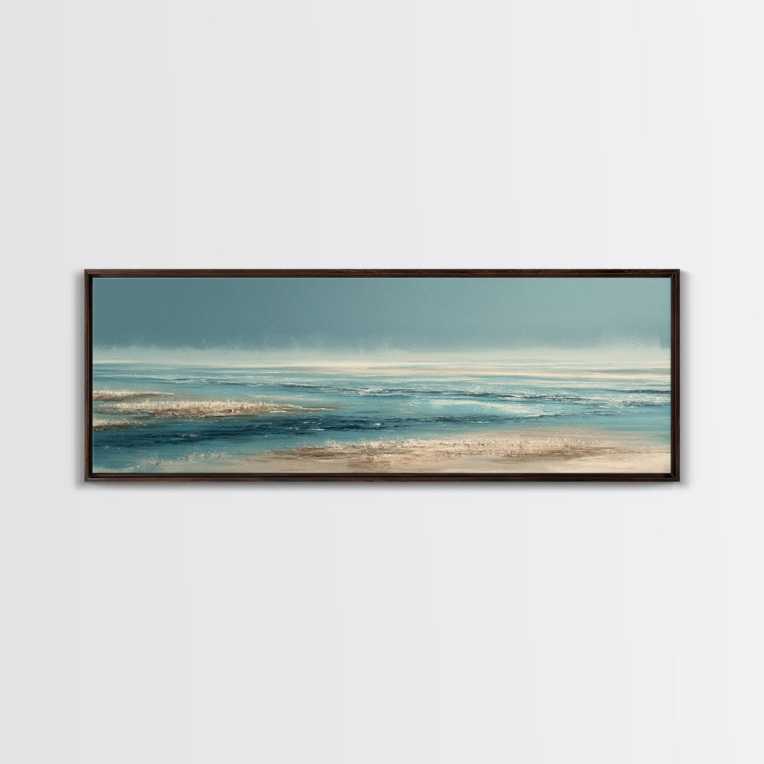Moody Seascape at Twilight Framed Canvas Print, Above Sofa Art, Luxury Decor, Living Room Decor, Abstract Art, Statement, ASA-3x1-52