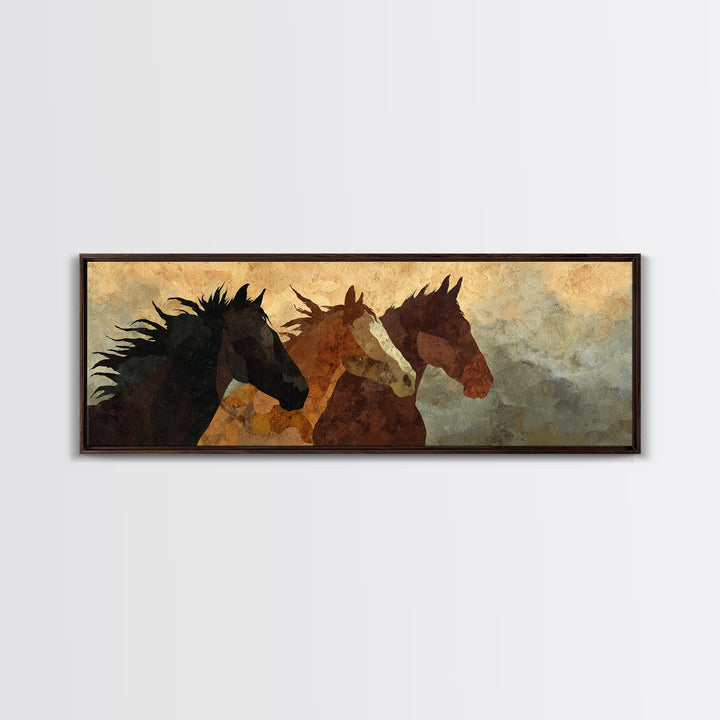 Statement Horse Silhouette Framed Canvas Print, Above Sofa Art, Oversized Wall Art, Living Room Decor, Fine Art, Statement, ASA-3x1-53