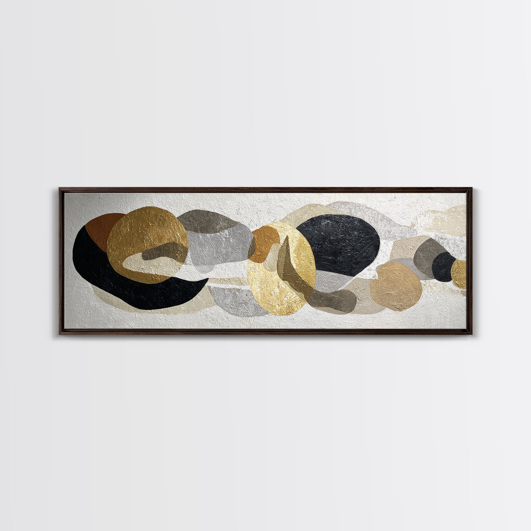 Luxury Monochrome Stone Composition Framed Canvas Print, Above Sofa Art, Textured Painting, Living Room Decor, Statement, ASA-3x1-59