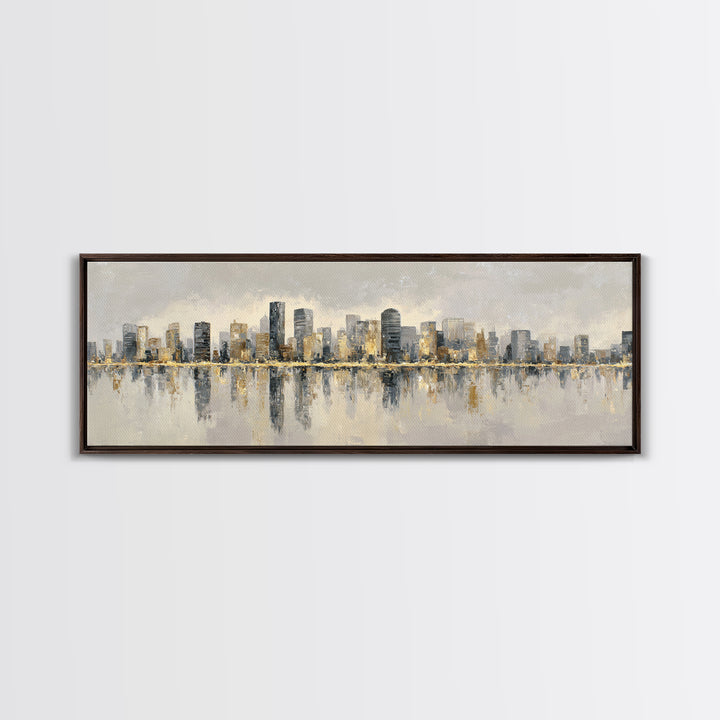 Quiet City Skyline Reduced to Elegant Shapes Canvas Print, Above Sofa Art, Coastal Decor, Living Room Decor, Statement, ASA-3x1-62