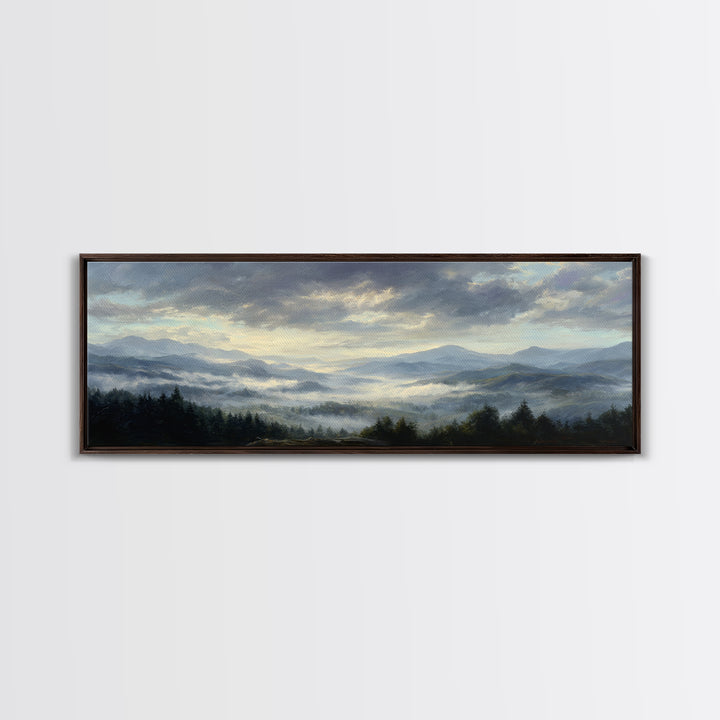 Dramatic Cloudscape over a Distant Valley Framed Canvas Print, Above Sofa Art, Canvas Print, Living Room Decor, Statement, ASA-3x1-69