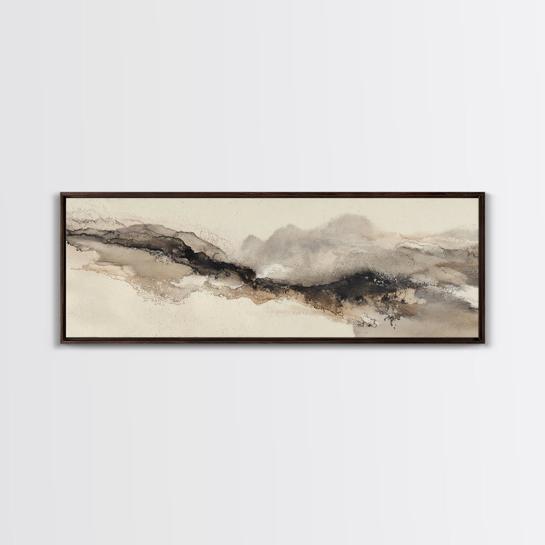 Minimal Black Ink Composition Framed Canvas Print, Above Sofa Art, Minimalist Decor, Living Room Decor, Fine Art, Statement, ASA-3x1-72