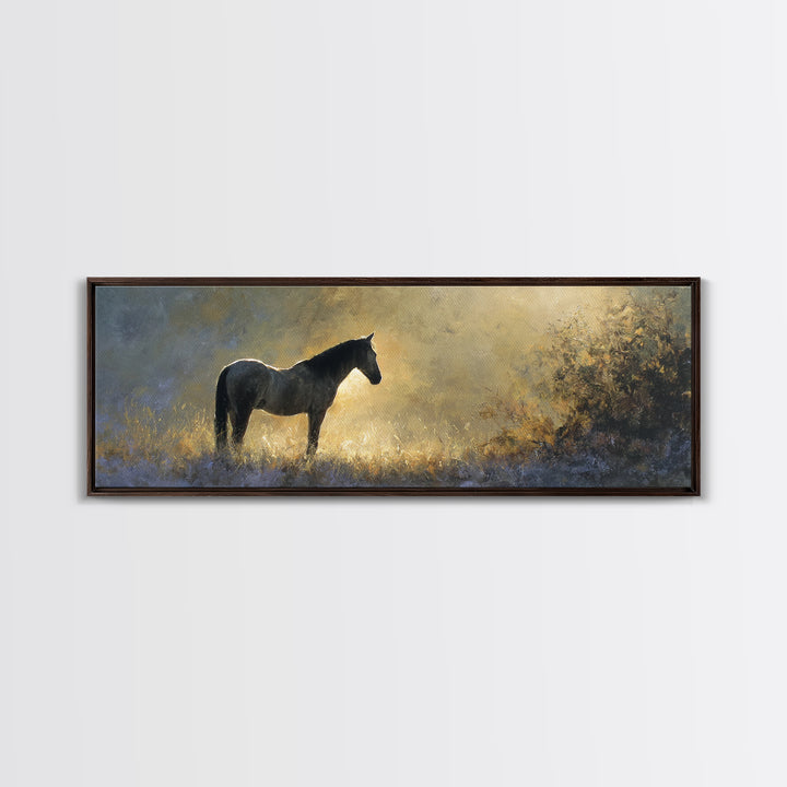 Statement Horse Silhouette Framed Canvas Print, Above Sofa Art, Oversized Wall Art, Living Room Decor, Fine Art, Statement, ASA-3x1-77