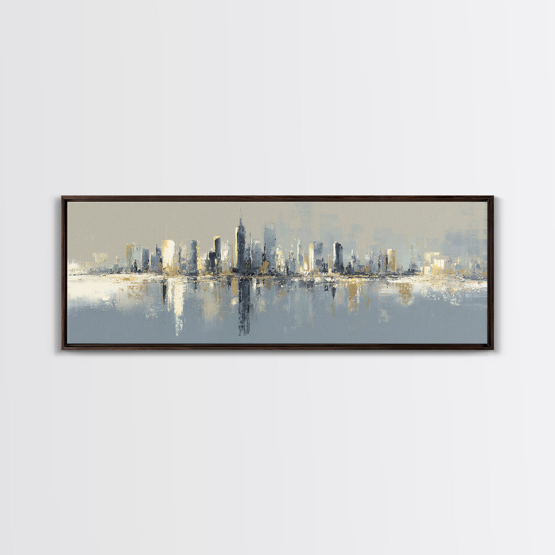 Quiet City Skyline Reduced to Elegant Shapes Canvas Print, Above Sofa Art, Living Room Decor, Abstract Art, Statement, ASA-3x1-86