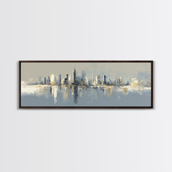 Quiet City Skyline Reduced to Elegant Shapes Canvas Print, Above Sofa Art, Living Room Decor, Abstract Art, Statement, ASA-3x1-86