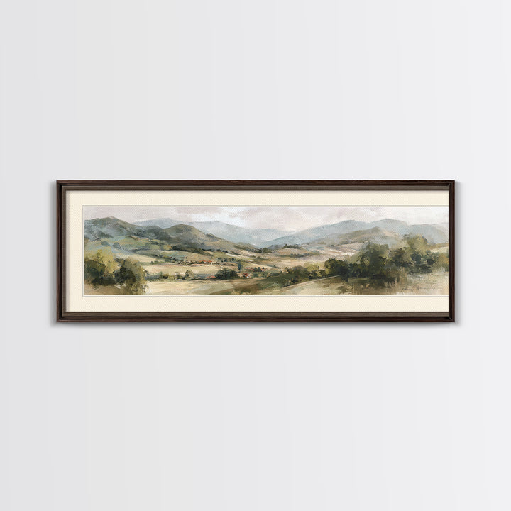 Sunlit Rolling Hills Framed Canvas Print, Above Sofa Art, Mid Century Modern, Living Room Decor, Fine Art, Statement, ASA-3x1-9