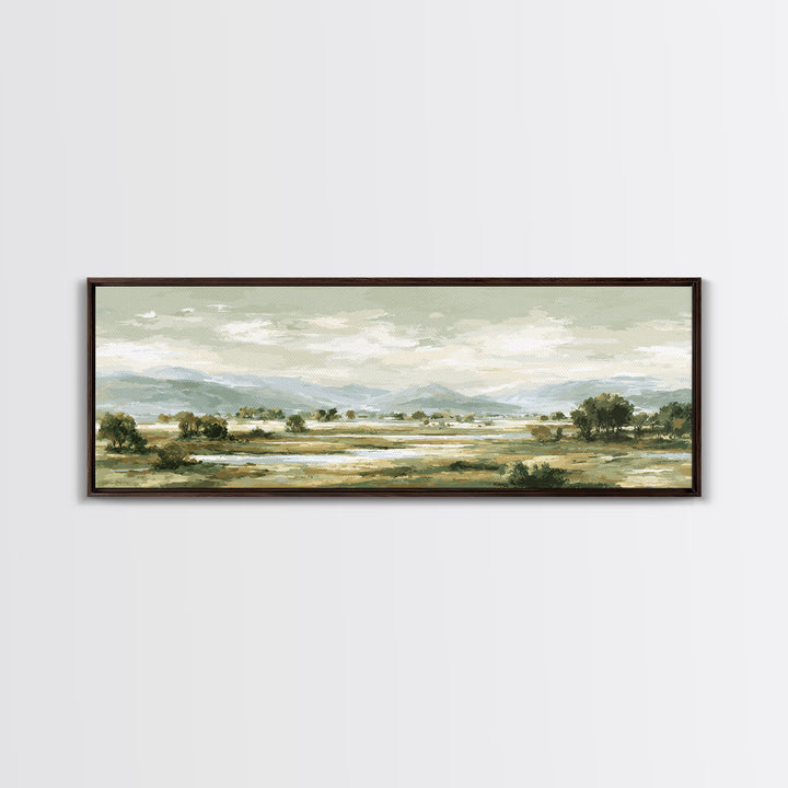 Wide Olive and Beige Meadow Panorama Canvas Print, Above Sofa Art, Canvas Print, Living Room Decor, Oil Painting, Statement, ASA-3x1-98