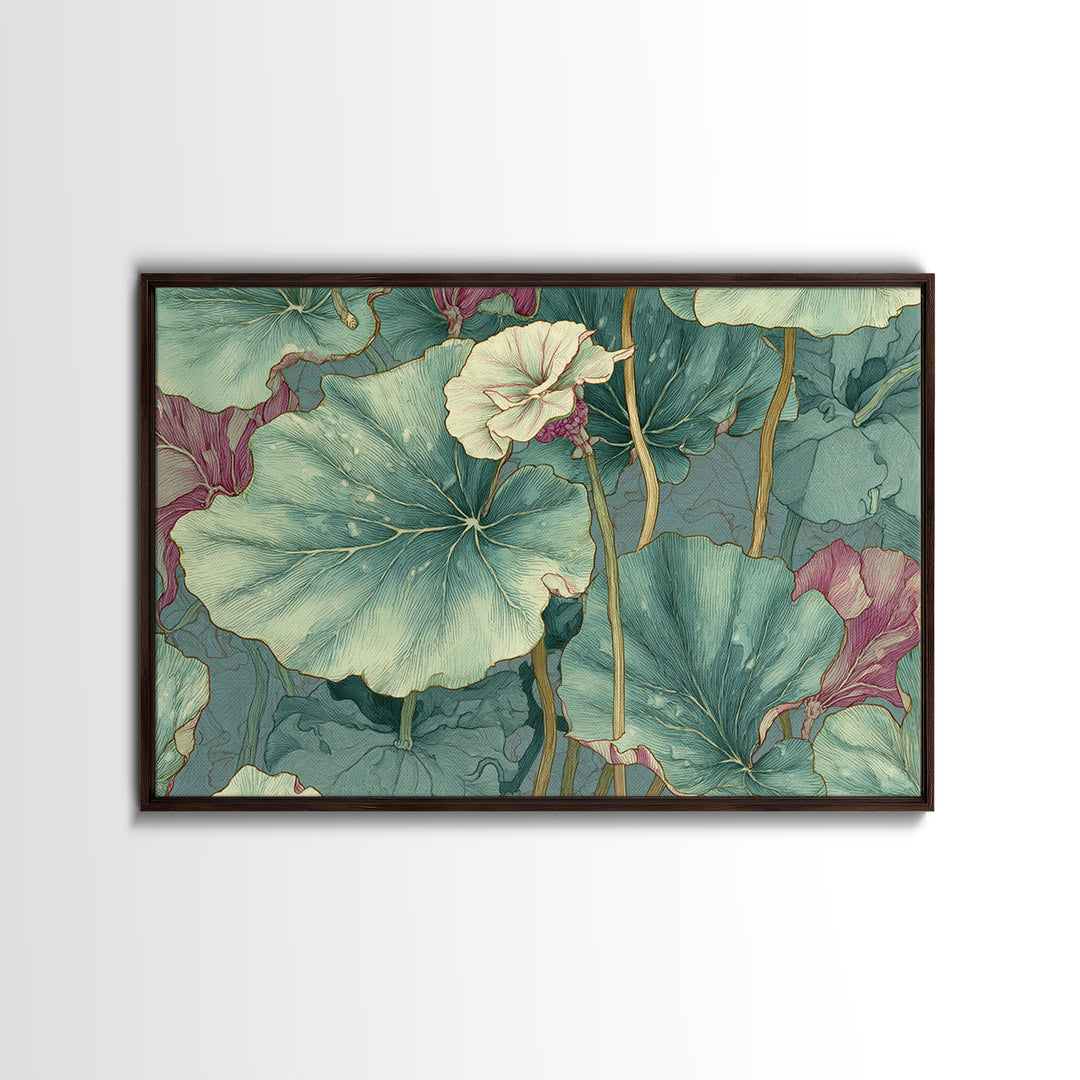 Large Botanical Leaves Canvas Print, Above Sofa Art, Framed Wall Art, Living Room Decor, Statement, Living Room Wall Art, ASA-3x2-1