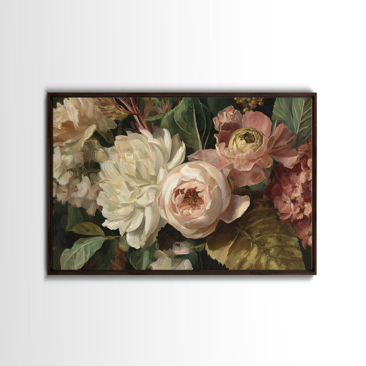 Large Expressive Floral Bouquet Framed Canvas Print, Above Sofa Art, Canvas Wall Art, Living Room Decor, Oil Painting, ASA-3x2-10