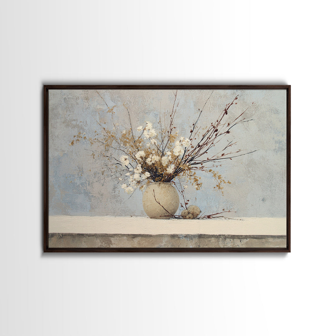 Large Neutral Still Life Framed Canvas Print, Above Sofa Art, Printable Wall Art, Living Room Decor, Watercolor Art, Statement, ASA-3x2-18