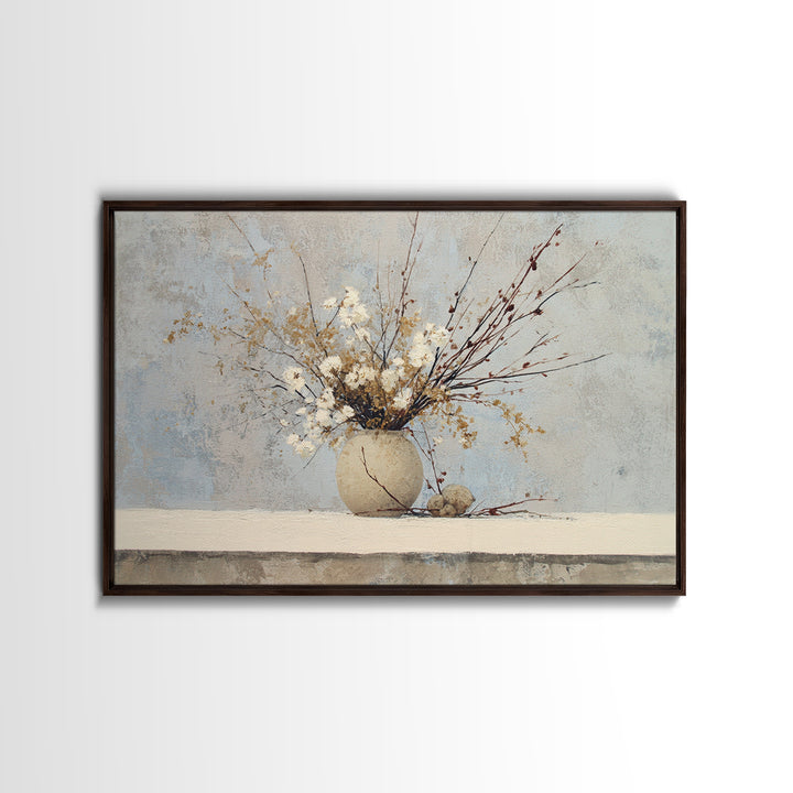 Large Neutral Still Life Framed Canvas Print, Above Sofa Art, Printable Wall Art, Living Room Decor, Watercolor Art, Statement, ASA-3x2-18