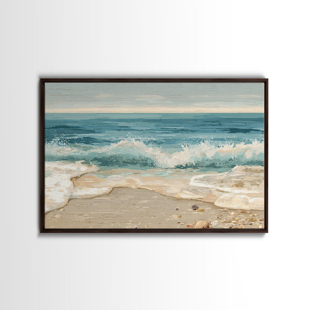 Moody Seascape at Twilight Framed Canvas Print, Above Sofa Art, Abstract Wall Art, Living Room Decor, Oil Painting, Statement, ASA-3x2-40