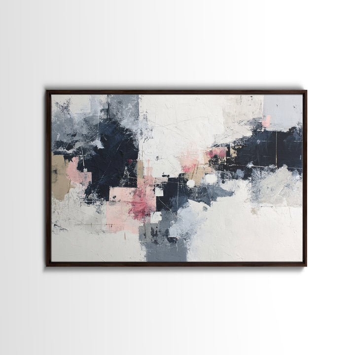 Bold Navy and Ivory Abstract Brushwork Framed Canvas Print, Above Sofa Art, Living Room Decor, Abstract Art, Statement, ASA-3x2-46