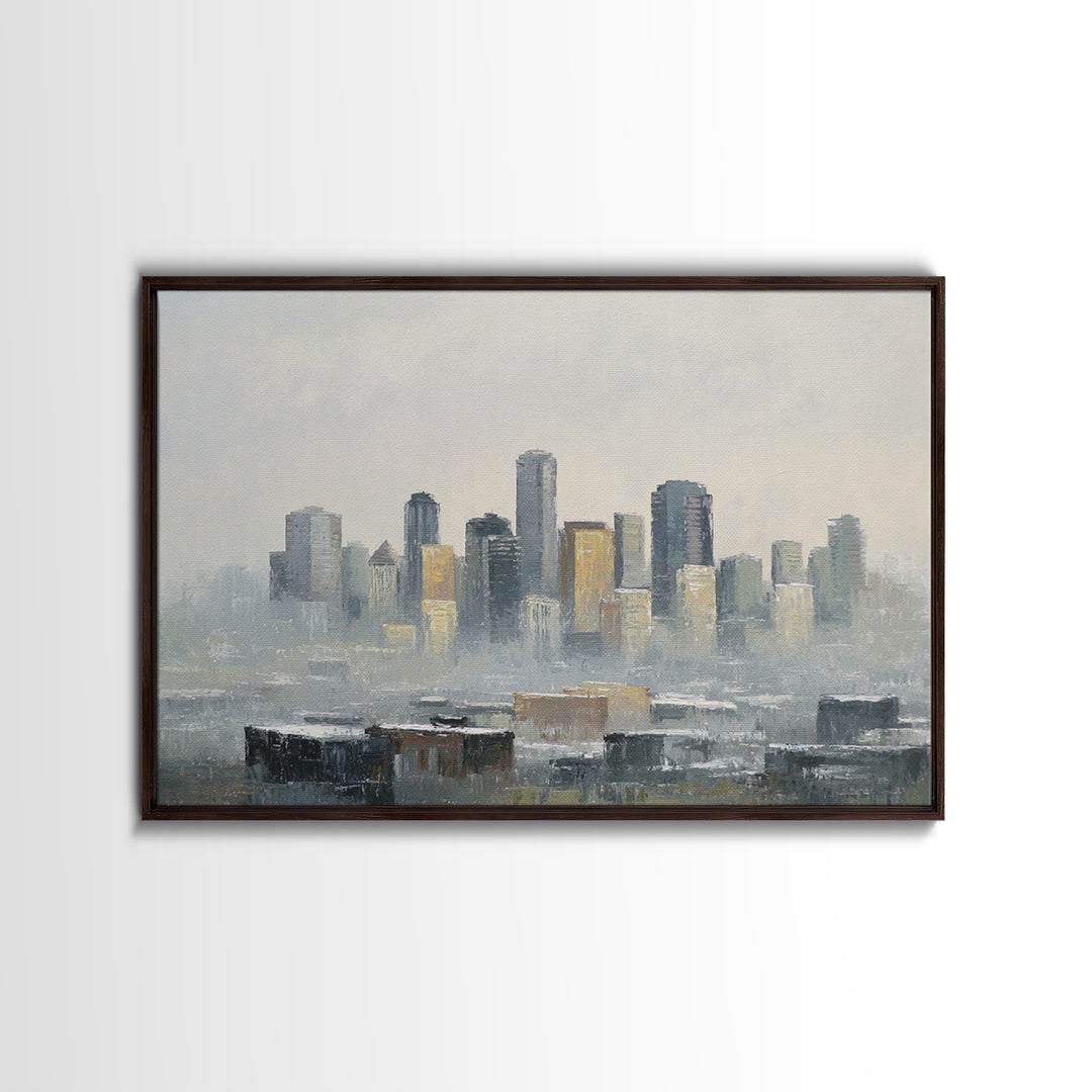 Quiet City Skyline Reduced to Elegant Shapes Canvas Print, Above Sofa Art, Abstract Wall Art, Living Room Decor, Statement, ASA-3x2-50