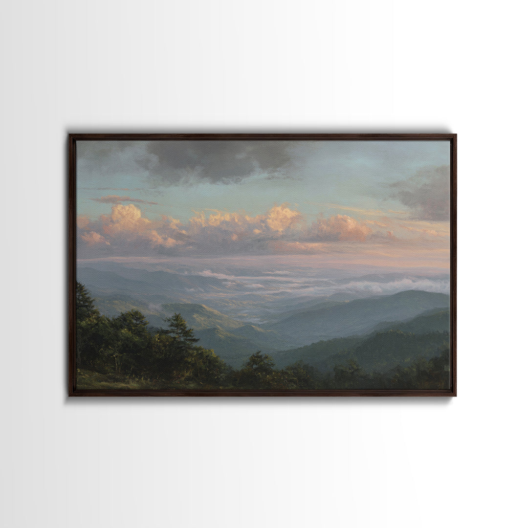 Dramatic Cloudscape over a Distant Valley Canvas Print, Above Sofa Art, Horizontal Wall Art, Living Room Decor, Statement, ASA-3x2-57