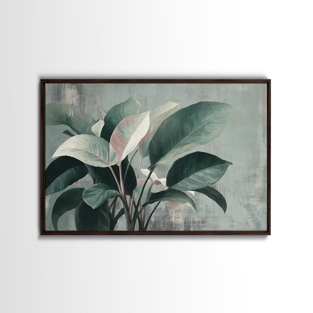 Large Botanical Leaves Canvas Print, Above Sofa Art, Set of 3 Wall Art, Living Room Decor, Oil Painting, Statement, ASA-3x2-73