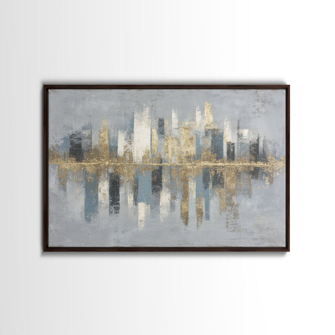 Quiet City Skyline Reduced to Elegant Shapes Canvas Print, Above Sofa Art, Abstract Wall Art, Living Room Decor, Statement, ASA-3x2-74