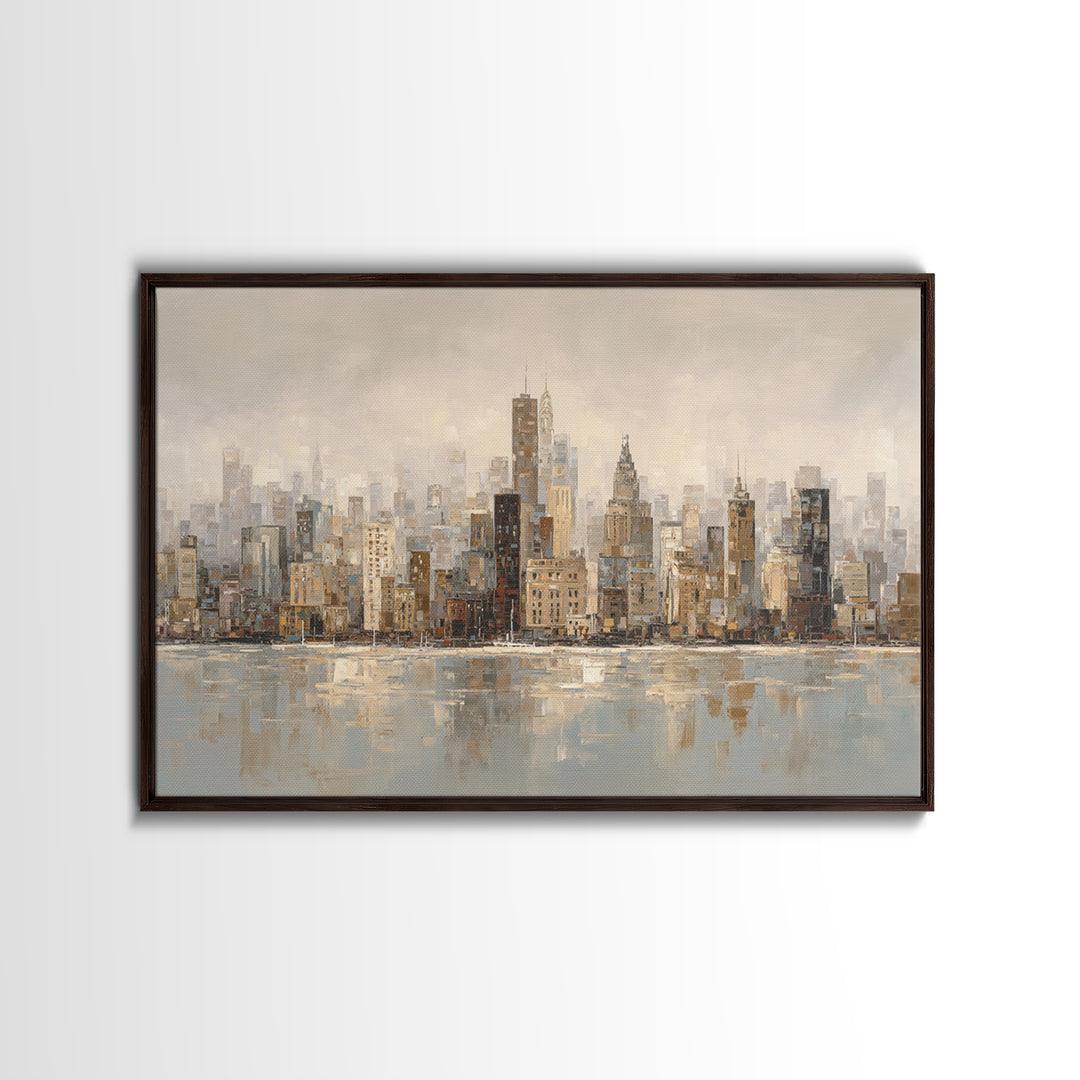 Quiet City Skyline Reduced to Elegant Shapes Canvas Print, Above Sofa Art, Watercolor Painting, Living Room Decor, Statement, ASA-3x2-98