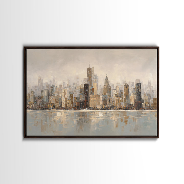 Quiet City Skyline Reduced to Elegant Shapes Canvas Print, Above Sofa Art, Watercolor Painting, Living Room Decor, Statement, ASA-3x2-98