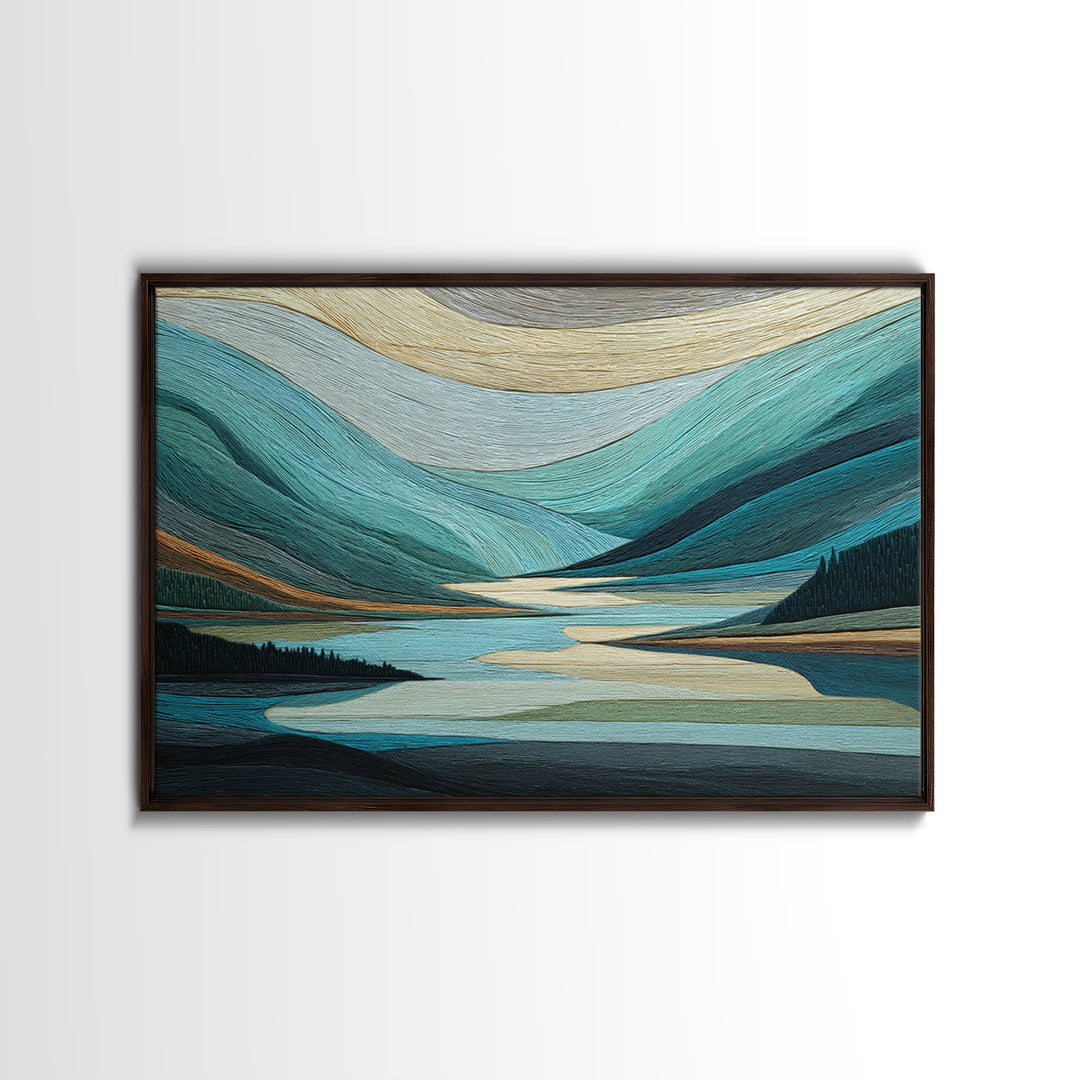 Abstract River Bends Framed Canvas Print, Above Sofa Art, Gallery Decor, Living Room Decor, Abstract Art, Statement, ASA-3x2-99