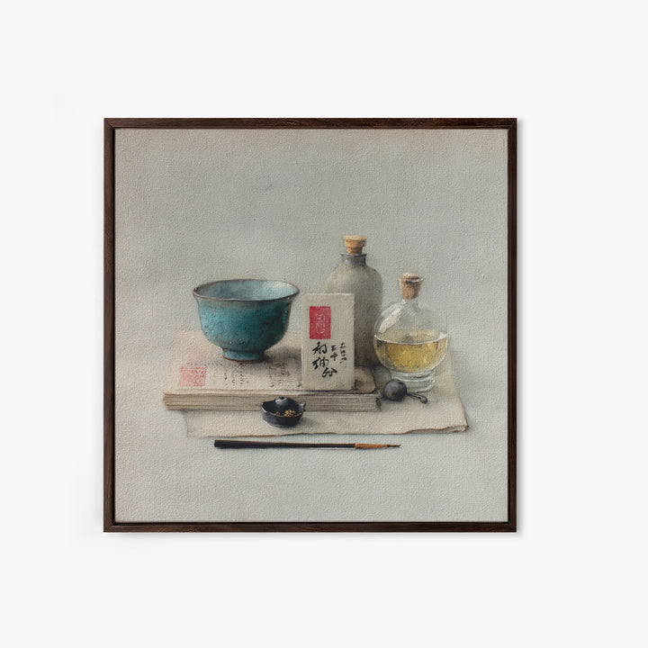 Tea Bowl and Steam Still Life on Canvas Print, Asian Inspired Art, Bird Art, Living Room Decor, Oil Painting, Harmony, ASI-1x1-15