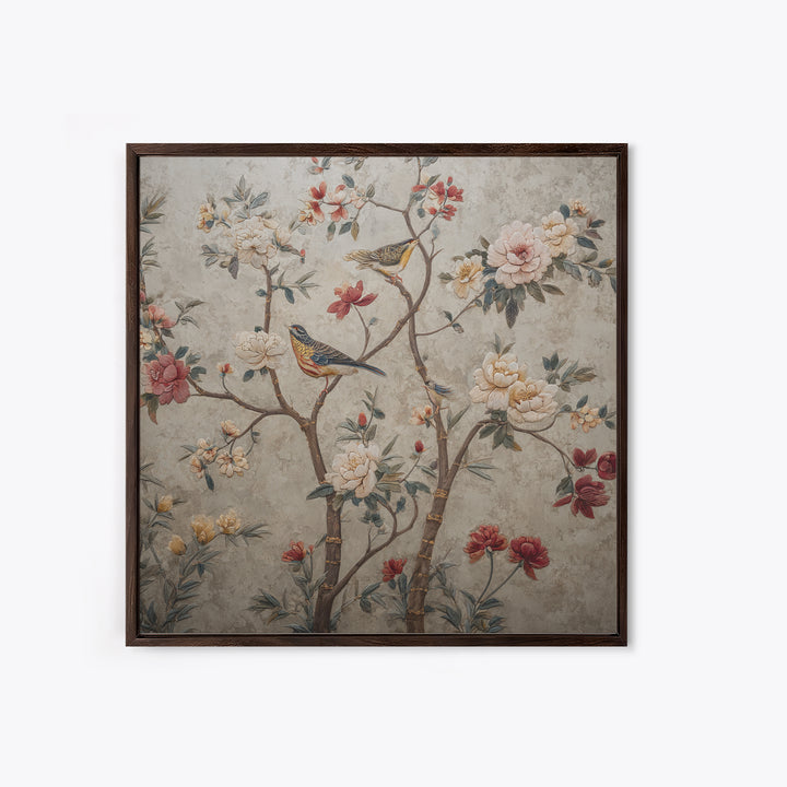 Fan Shaped Composition of Blossoms and Birds Canvas Print, Asian Inspired Art, Japanese Art Print, Living Room Decor, Harmony, ASI-1x1-17