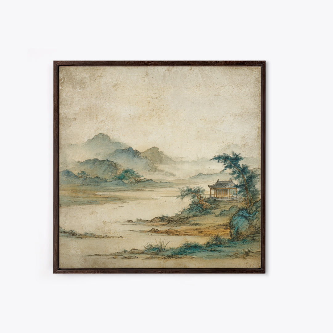 Chinese Mountain Scroll Landscape Framed Canvas Print, Asian Inspired Art, Gallery Decor, Living Room Decor, Fine Art, Harmony, ASI-1x1-32