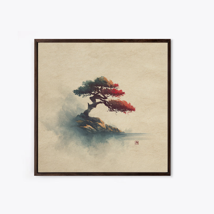 Bonsai Tree Study Framed Canvas Print, Asian Inspired Art, Zen Wall Art, Living Room Decor, Watercolor Art, Harmony, Art Print, ASI-1x1-34